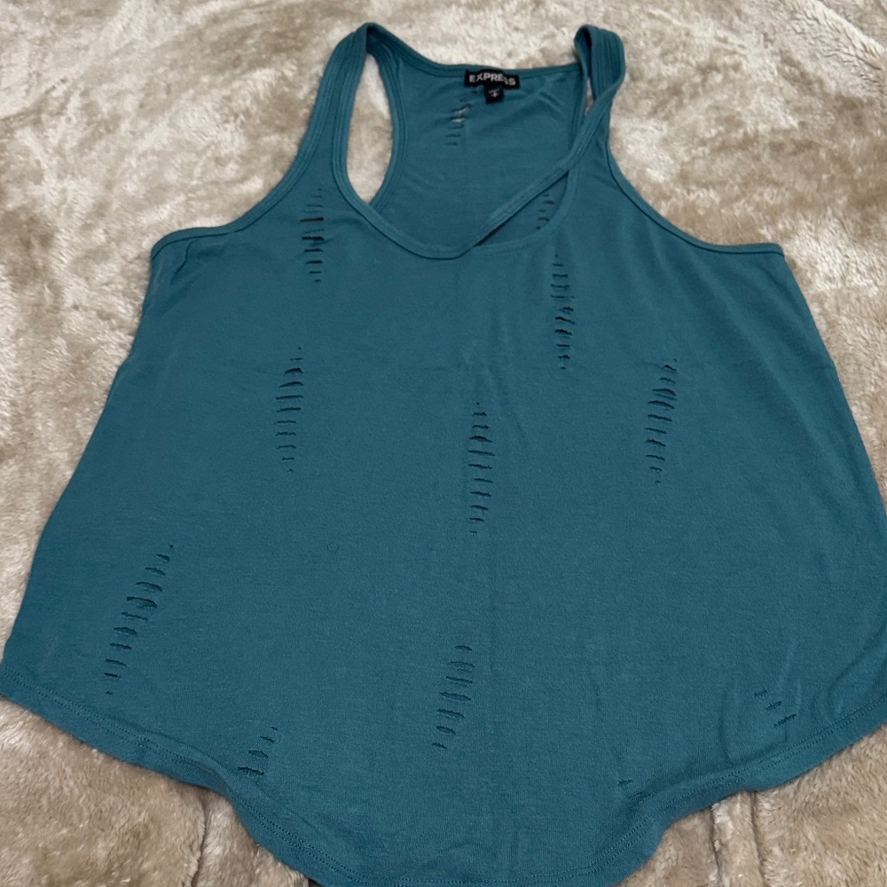 Express Teal Distressed Tank Top